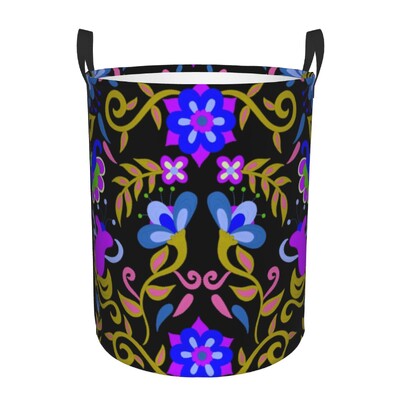 Meksikos „Fiesta Flowers Art“ skalbinių krepšelis Sulankstomas tekstilės siuvinėjimas kūdikių kliūtys darželio žaislams Organizatoriaus laikymo dėžės