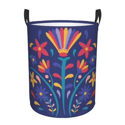 Meksikos „Fiesta Flowers Art“ skalbinių krepšelis Sulankstomas tekstilės siuvinėjimas kūdikių kliūtys darželio žaislams Organizatoriaus laikymo dėžės