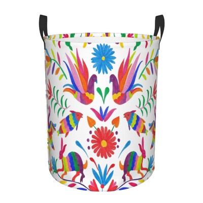 Meksikos „Fiesta Flowers Art“ skalbinių krepšelis Sulankstomas tekstilės siuvinėjimas kūdikių kliūtys darželio žaislams Organizatoriaus laikymo dėžės