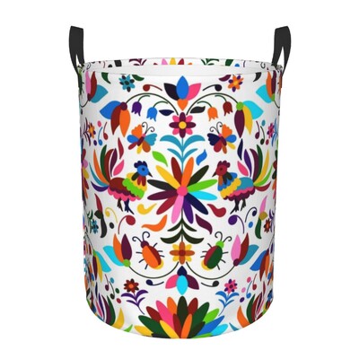Meksikos „Fiesta Flowers Art“ skalbinių krepšelis Sulankstomas tekstilės siuvinėjimas kūdikių kliūtys darželio žaislams Organizatoriaus laikymo dėžės