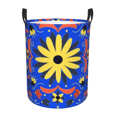 Meksikos „Fiesta Flowers Art“ skalbinių krepšelis Sulankstomas tekstilės siuvinėjimas kūdikių kliūtys darželio žaislams Organizatoriaus laikymo dėžės