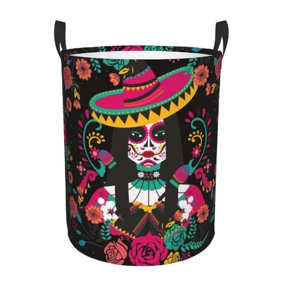 Meksikos „Fiesta Flowers Art“ skalbinių krepšelis Sulankstomas tekstilės siuvinėjimas kūdikių kliūtys darželio žaislams Organizatoriaus laikymo dėžės