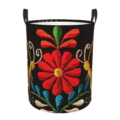 Meksikos „Fiesta Flowers Art“ skalbinių krepšelis Sulankstomas tekstilės siuvinėjimas kūdikių kliūtys darželio žaislams Organizatoriaus laikymo dėžės