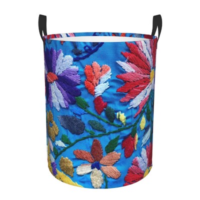 Meksikos „Fiesta Flowers Art“ skalbinių krepšelis Sulankstomas tekstilės siuvinėjimas kūdikių kliūtys darželio žaislams Organizatoriaus laikymo dėžės