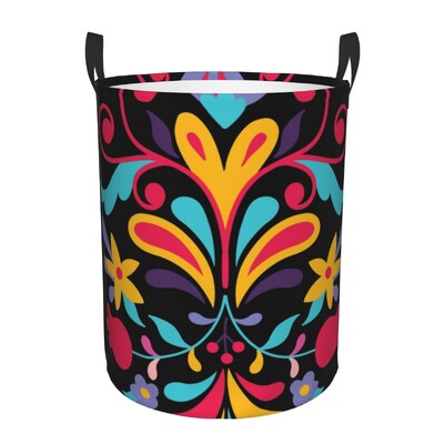 Meksikos „Fiesta Flowers Art“ skalbinių krepšelis Sulankstomas tekstilės siuvinėjimas kūdikių kliūtys darželio žaislams Organizatoriaus laikymo dėžės