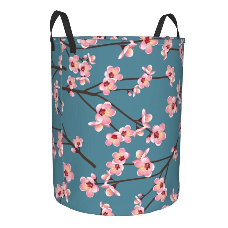 Vandeniui atsparus laikymo krepšys Sakura mėlynas fonas Buitinis nešvarių skalbinių krepšelis Sulankstomas laikymo kibiras Drabužiai Žaislai Organizatorius