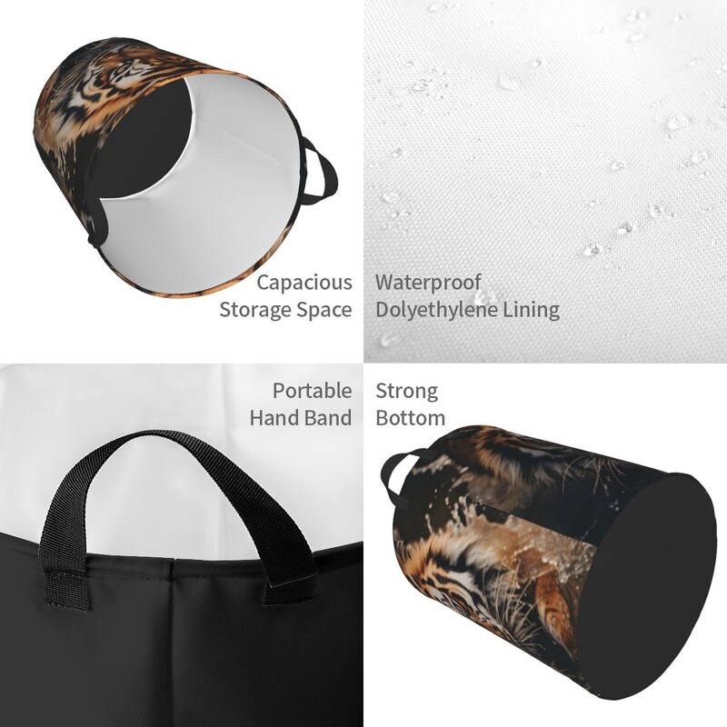 Nešvarių skalbinių krepšelis Tiger portretas sulankstomas drabužių laikymo kibiras Namų vandeniui atsparus organizatorius