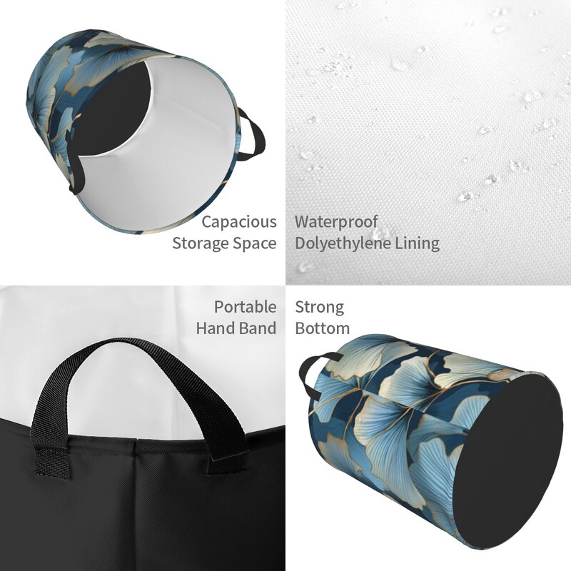 Összehajtható szennyes kosár Ginkgo mintás kerek tárolótartály Összecsukható határoló ruha vödör rendszerező