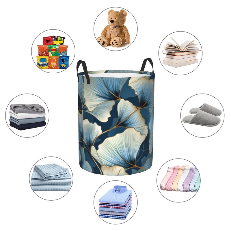 Összehajtható szennyes kosár Ginkgo mintás kerek tárolótartály Összecsukható határoló ruha vödör rendszerező