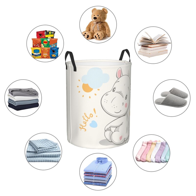 Összehajtható szennyes kosár piszkos ruhákhoz Aranyos víziló tárolása akadályozó gyerekeknek baba otthoni rendszerező