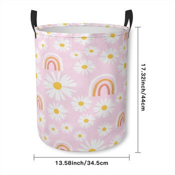 Dirty Laundry Basket Clothes Organizer Πτυσσόμενος κουβάς αποθήκευσης Μπάνιο Αδιάβροχο καλάθι αποθήκευσης ρούχων Daisy-flower-pink