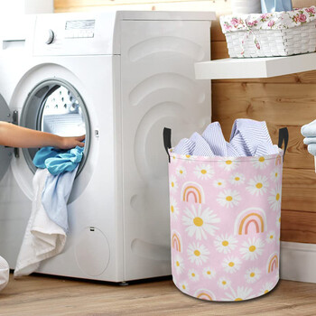 Dirty Laundry Basket Clothes Organizer Πτυσσόμενος κουβάς αποθήκευσης Μπάνιο Αδιάβροχο καλάθι αποθήκευσης ρούχων Daisy-flower-pink