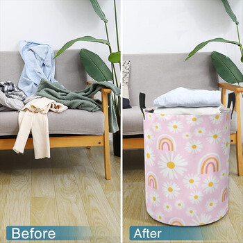 Dirty Laundry Basket Clothes Organizer Πτυσσόμενος κουβάς αποθήκευσης Μπάνιο Αδιάβροχο καλάθι αποθήκευσης ρούχων Daisy-flower-pink