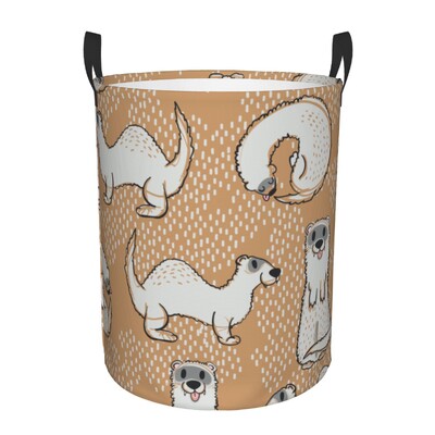 Πτυσσόμενο καλάθι ρούχων Cute Ferret Kawaii Στρογγυλός Κάδος Αποθήκευσης Πτυσσόμενος κάδος ρούχων Organizer