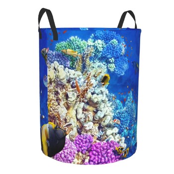 Βρόμικο καλάθι ρούχων Underwater World Coral and Tropical Fish Πτυσσόμενος κάδος αποθήκευσης ρούχων Αδιάβροχος οργανωτής σπιτιού