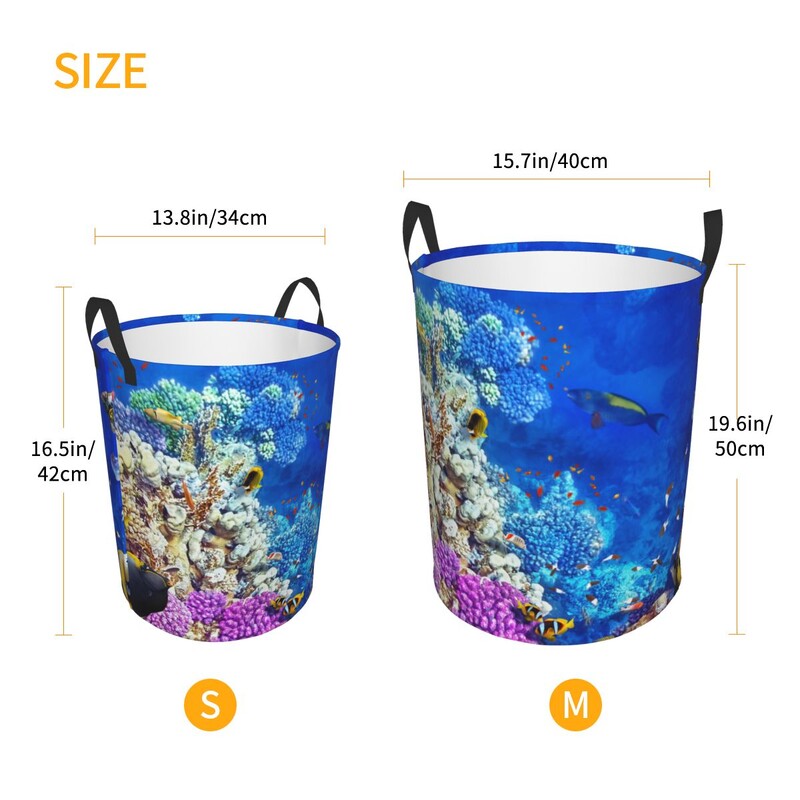 Nešvarių skalbinių krepšelis povandeninis pasaulis koralų ir tropinių žuvų sulankstomas drabužių laikymo kibiras Namų vandeniui atsparus organizatorius