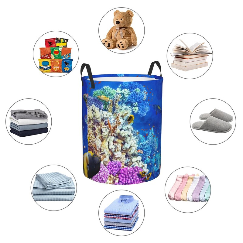 Nešvarių skalbinių krepšelis povandeninis pasaulis koralų ir tropinių žuvų sulankstomas drabužių laikymo kibiras Namų vandeniui atsparus organizatorius