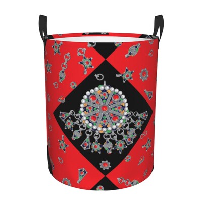 Kabyle Jewelry Tafzimth Amazigh Καλάθι Πλυντηρίου Πτυσσόμενο Ethnic Geometric Baby Hamper for Nursery Toys Organizer Αποθήκευση Κάδοι