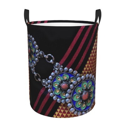 Kabyle Jewelry Tafzimth Amazigh Καλάθι Πλυντηρίου Πτυσσόμενο Ethnic Geometric Baby Hamper for Nursery Toys Organizer Αποθήκευση Κάδοι