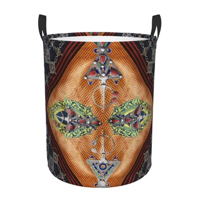 Kabyle Jewelry Tafzimth Amazigh Καλάθι Πλυντηρίου Πτυσσόμενο Ethnic Geometric Baby Hamper for Nursery Toys Organizer Αποθήκευση Κάδοι