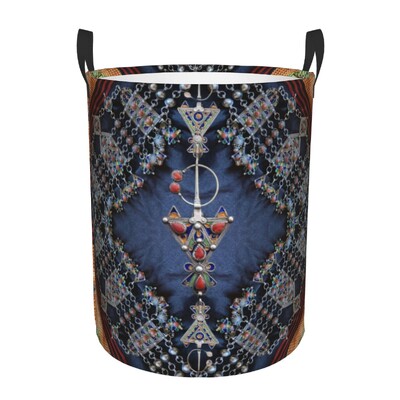 Kabyle Jewelry Tafzimth Amazigh Καλάθι Πλυντηρίου Πτυσσόμενο Ethnic Geometric Baby Hamper for Nursery Toys Organizer Αποθήκευση Κάδοι