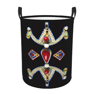 Kabyle Jewelry Tafzimth Amazigh Καλάθι Πλυντηρίου Πτυσσόμενο Ethnic Geometric Baby Hamper for Nursery Toys Organizer Αποθήκευση Κάδοι