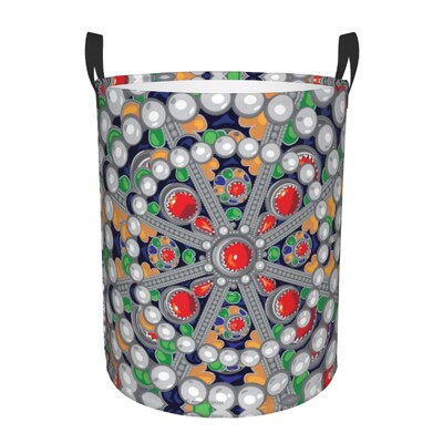 Kabyle Jewelry Tafzimth Amazigh Καλάθι Πλυντηρίου Πτυσσόμενο Ethnic Geometric Baby Hamper for Nursery Toys Organizer Αποθήκευση Κάδοι