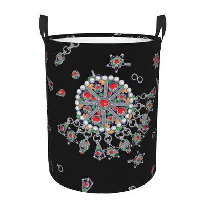 Kabyle Jewelry Tafzimth Amazigh Καλάθι Πλυντηρίου Πτυσσόμενο Ethnic Geometric Baby Hamper for Nursery Toys Organizer Αποθήκευση Κάδοι
