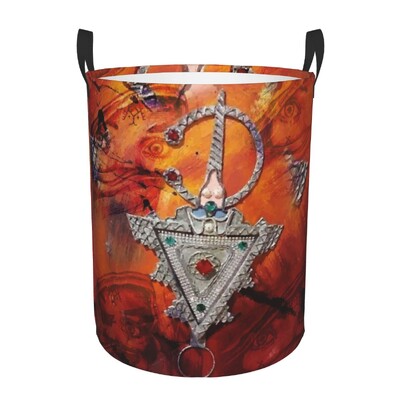 Kabyle Jewelry Tafzimth Amazigh Καλάθι Πλυντηρίου Πτυσσόμενο Ethnic Geometric Baby Hamper for Nursery Toys Organizer Αποθήκευση Κάδοι