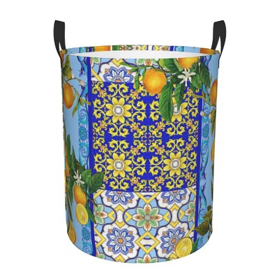 Mediteranske pločice Ljeto Voće Limuni Košara za rublje Sklopiva košara za odjeću Košara za igračke Posuda za odlaganje za dječju sobu