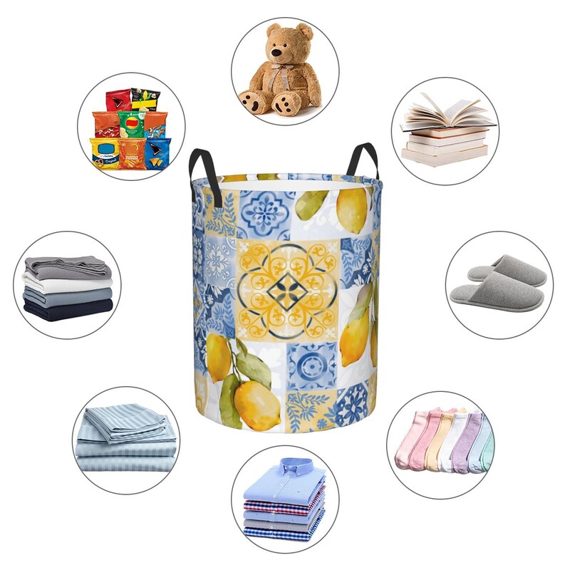 Mediteranske pločice Ljeto Voće Limuni Košara za rublje Sklopiva košara za odjeću Košara za igračke Posuda za odlaganje za dječju sobu