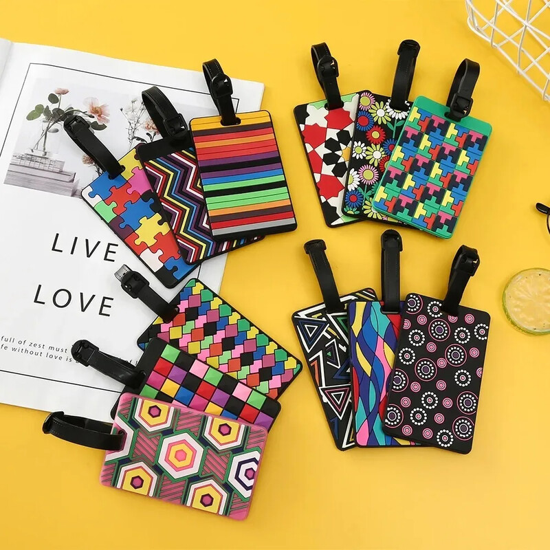 1 db Geometrikus puha szilikon poggyászcímkék Bőrönd azonosító Címek Név Tartó Poggyászcímke címke Utazási kiegészítők Csomagcímkék