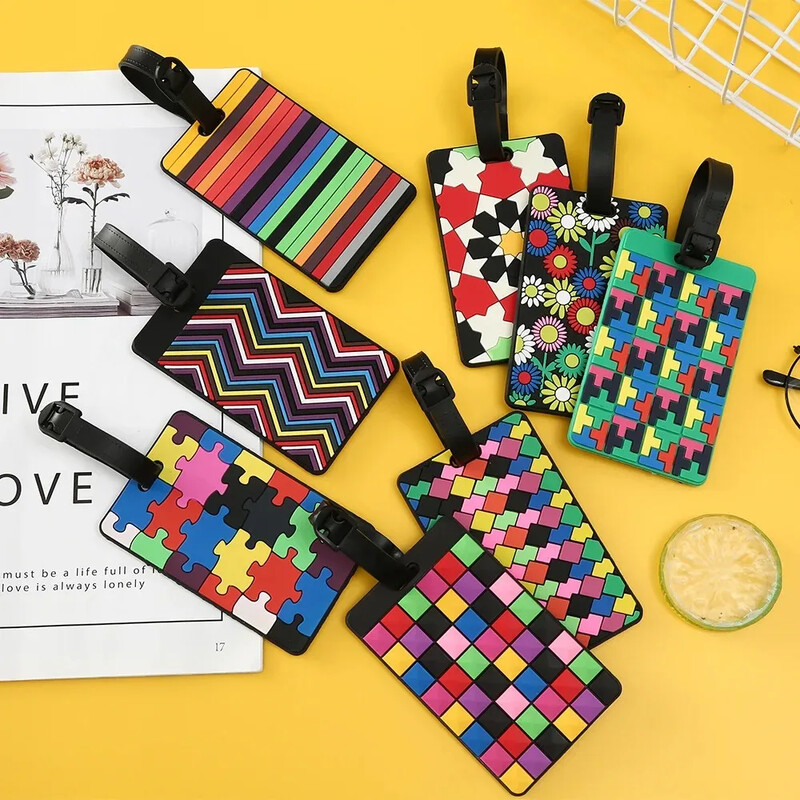1 db Geometrikus puha szilikon poggyászcímkék Bőrönd azonosító Címek Név Tartó Poggyászcímke címke Utazási kiegészítők Csomagcímkék