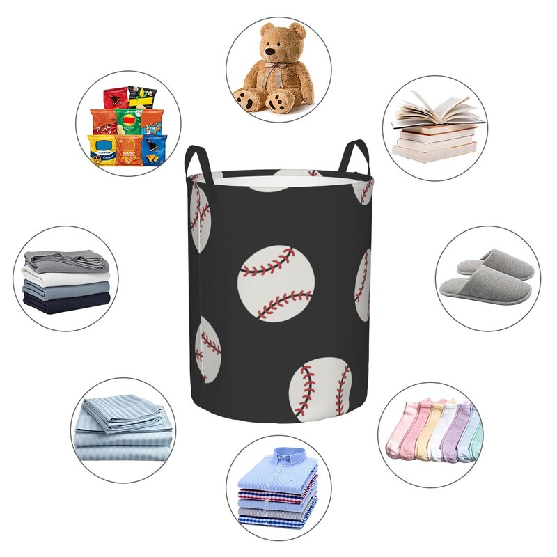 Sulankstomas skalbinių krepšelis beisbolo raštas apvalus laikymo dėžė, didelė kliūtis sulankstoma drabužių kibiras