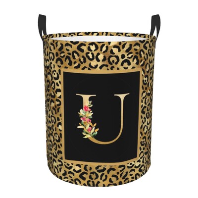 Kohandatud leopardimustriline kiri pesukorv, kokkupandav riiete kaitse beebi lastele mänguasjade hoiukott