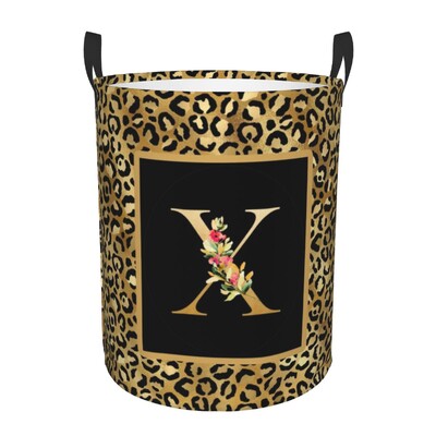 Kohandatud leopardimustriline kiri pesukorv, kokkupandav riiete kaitse beebi lastele mänguasjade hoiukott