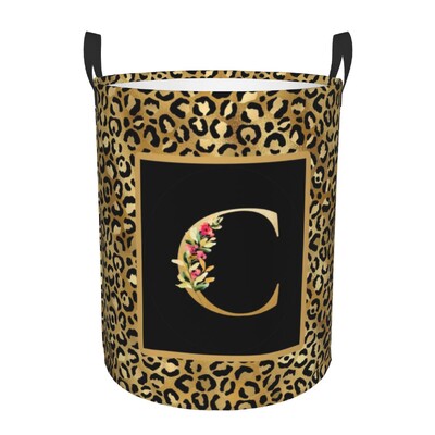 Kohandatud leopardimustriline kiri pesukorv, kokkupandav riiete kaitse beebi lastele mänguasjade hoiukott