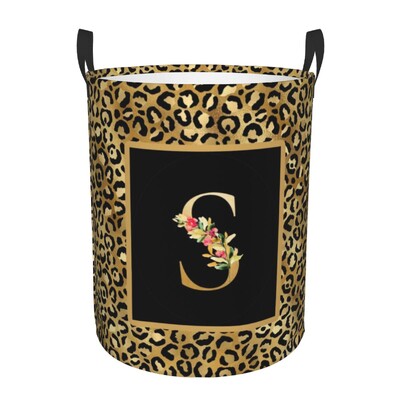 Kohandatud leopardimustriline kiri pesukorv, kokkupandav riiete kaitse beebi lastele mänguasjade hoiukott