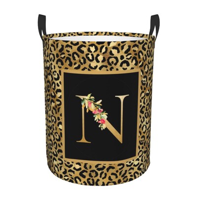 Kohandatud leopardimustriline kiri pesukorv, kokkupandav riiete kaitse beebi lastele mänguasjade hoiukott