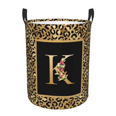 Kohandatud leopardimustriline kiri pesukorv, kokkupandav riiete kaitse beebi lastele mänguasjade hoiukott