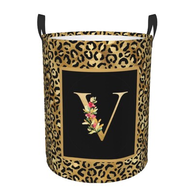Kohandatud leopardimustriline kiri pesukorv, kokkupandav riiete kaitse beebi lastele mänguasjade hoiukott