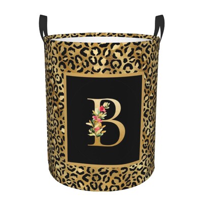 Kohandatud leopardimustriline kiri pesukorv, kokkupandav riiete kaitse beebi lastele mänguasjade hoiukott