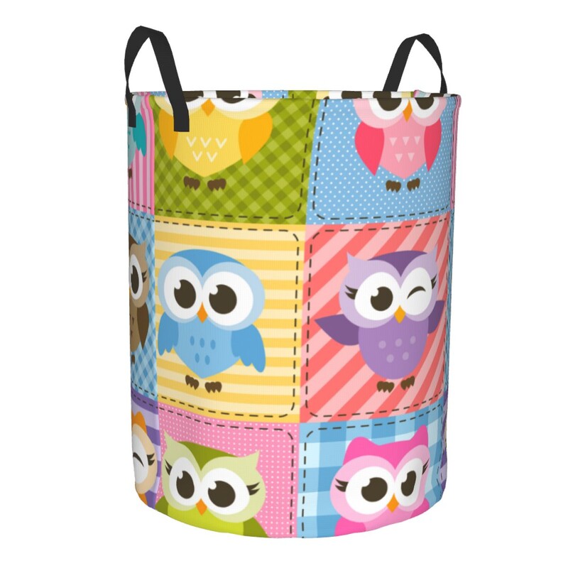 Salokāms veļas grozs netīrām drēbēm Krāsains, smieklīgs pūces Uzglabāšana traucē bērniem Mazuļu mājas organizators