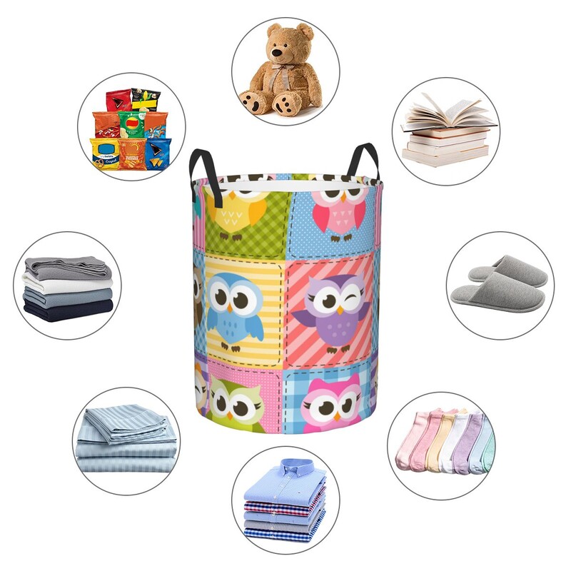 Salokāms veļas grozs netīrām drēbēm Krāsains, smieklīgs pūces Uzglabāšana traucē bērniem Mazuļu mājas organizators