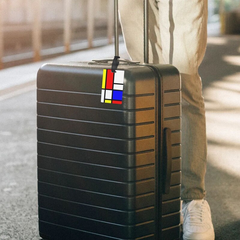 Piet Mondrian összetétel 2 poggyászcímkék bőrönd kiegészítők utazási poggyász beszállócímke Hordozható címketartó azonosító Név Cím