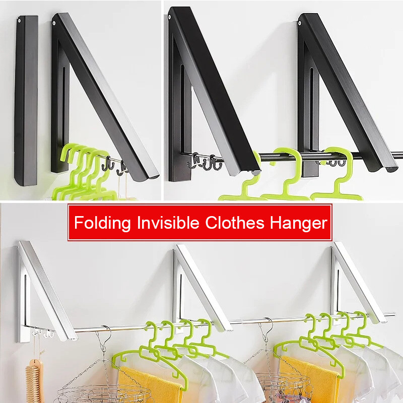 Falra szerelhető összecsukható ruhaszárító rúd kültéri erkély láthatatlan fogasok hely alumínium ruhatartó otthoni fürdőszobai kiegészítők