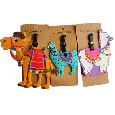 Karikatūra Camel Alpaca Bagāžas etiķetes Čemodāna turētājs Ceļojumu piederumi ID Adrese Silikagels Pārnēsājama etiķete Dzīvnieku bagāžas etiķete