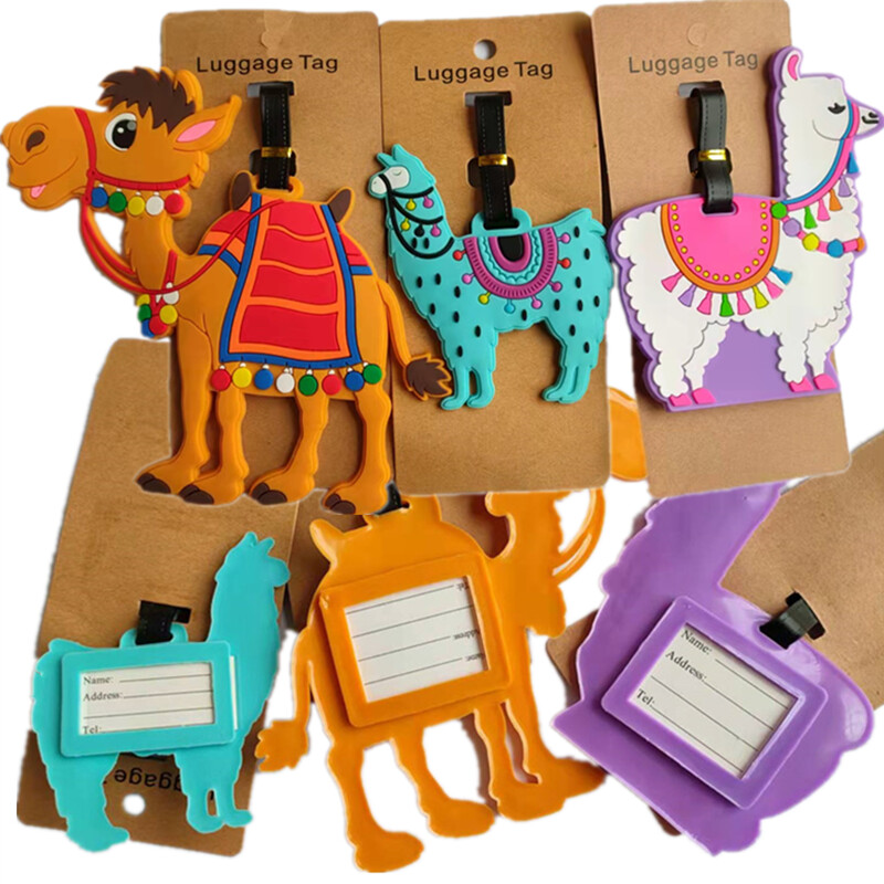 Cartoon Camel Alpaca Batožinové visačky Držiak na kufor Cestovné doplnky ID Address Silica Gel Prenosný štítok Zvieracia batožinová visačka