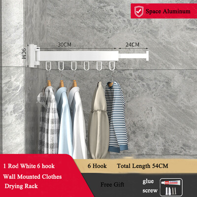 Sulankstoma drabužių kabykla prie sienos ištraukiama audinių džiovinimo lentyna patalpose ir lauke, taupanti namų skalbinių skalbinių linija