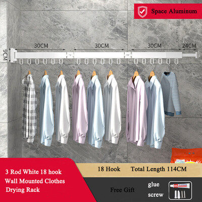 Sulankstoma drabužių kabykla prie sienos ištraukiama audinių džiovinimo lentyna patalpose ir lauke, taupanti namų skalbinių skalbinių linija